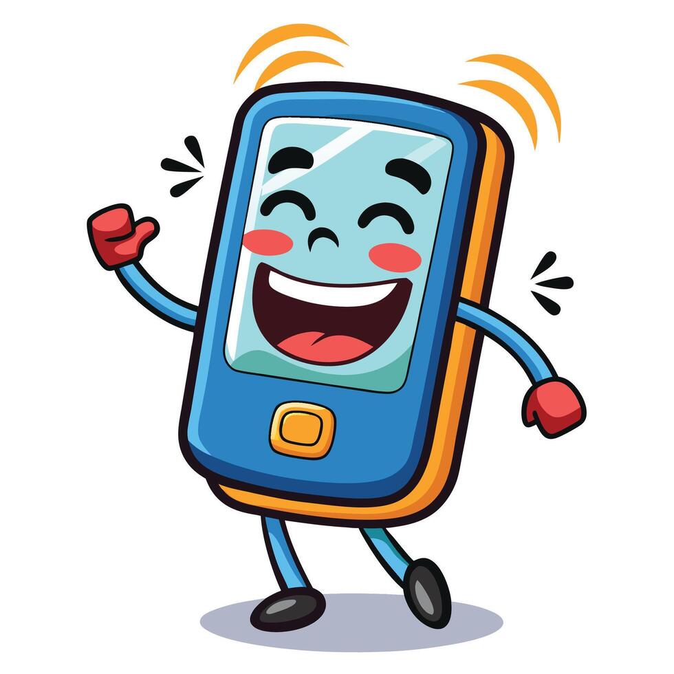 a cartoon mobile phone character with arms and legs vector