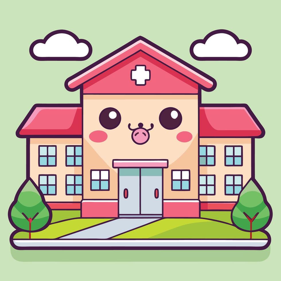 a cartoon school building with a cute face vector