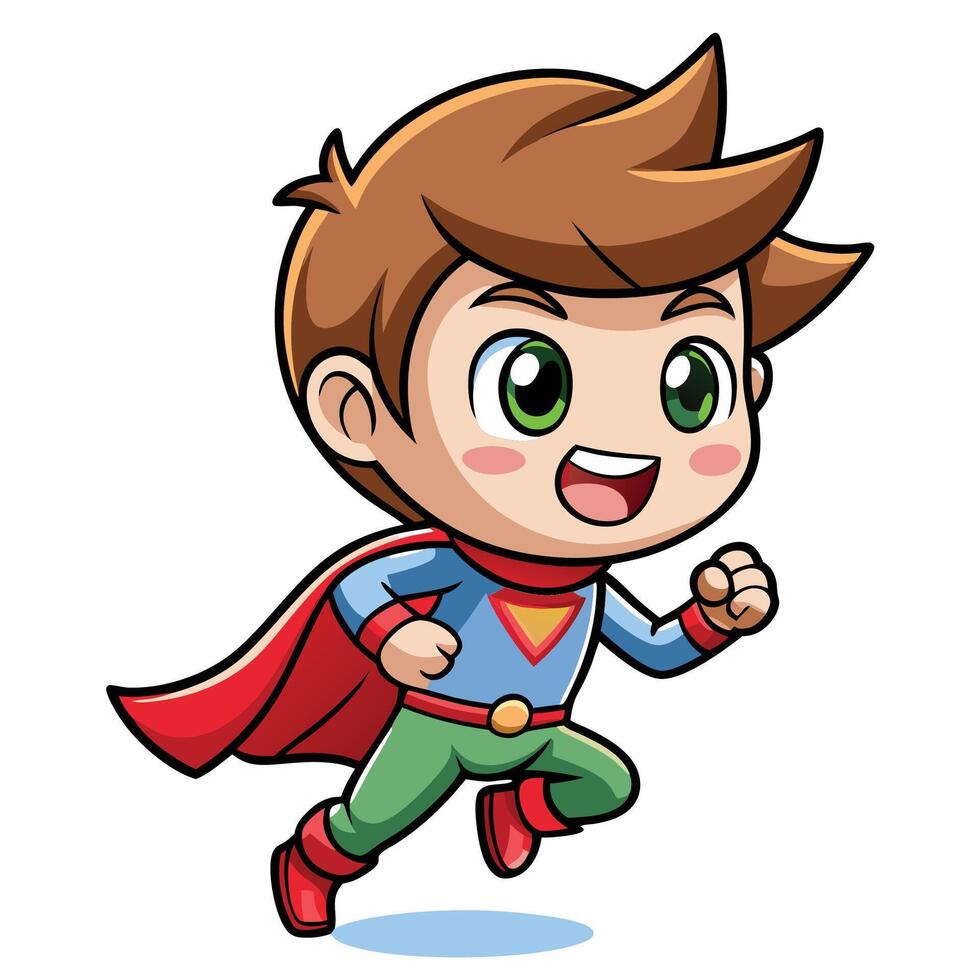 cartoon boy running in superhero costume vector