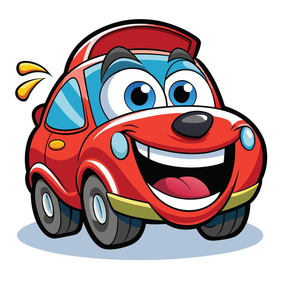 cartoon car with big eyes and smile illustration vector