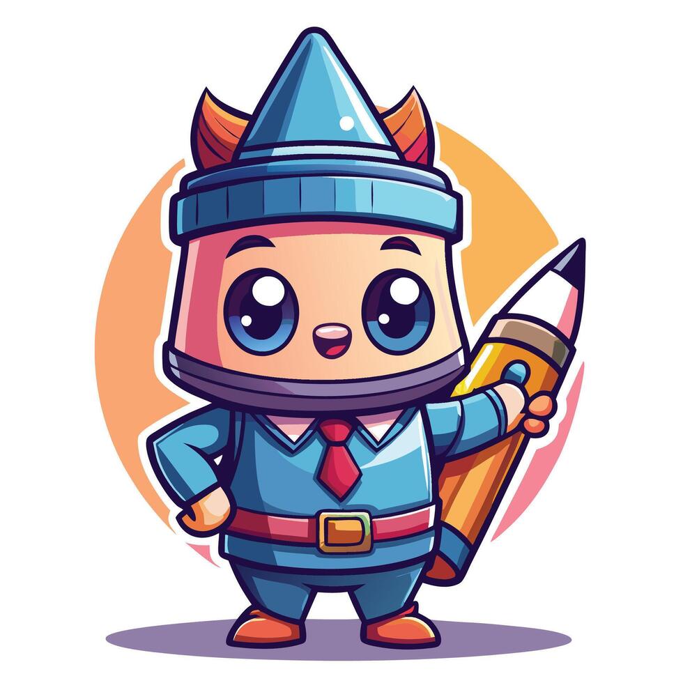 cartoon character with a pencil and a hat vector