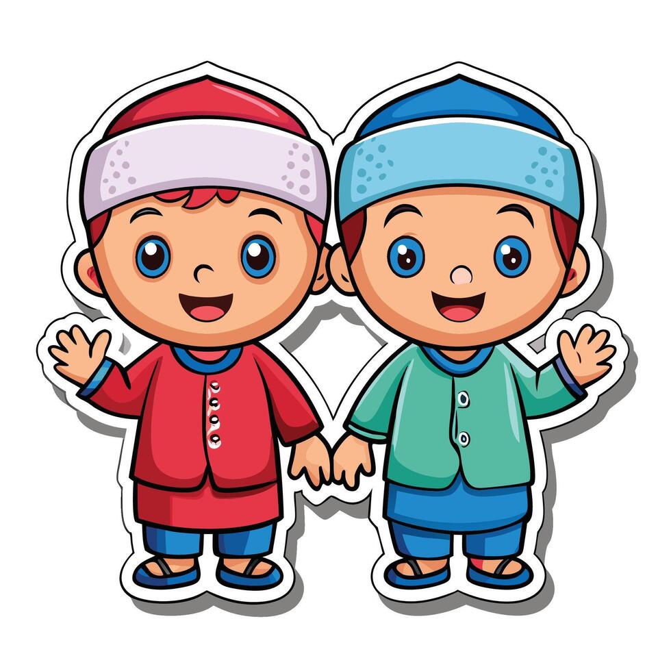 sticker of two muslim boys holding hands vector