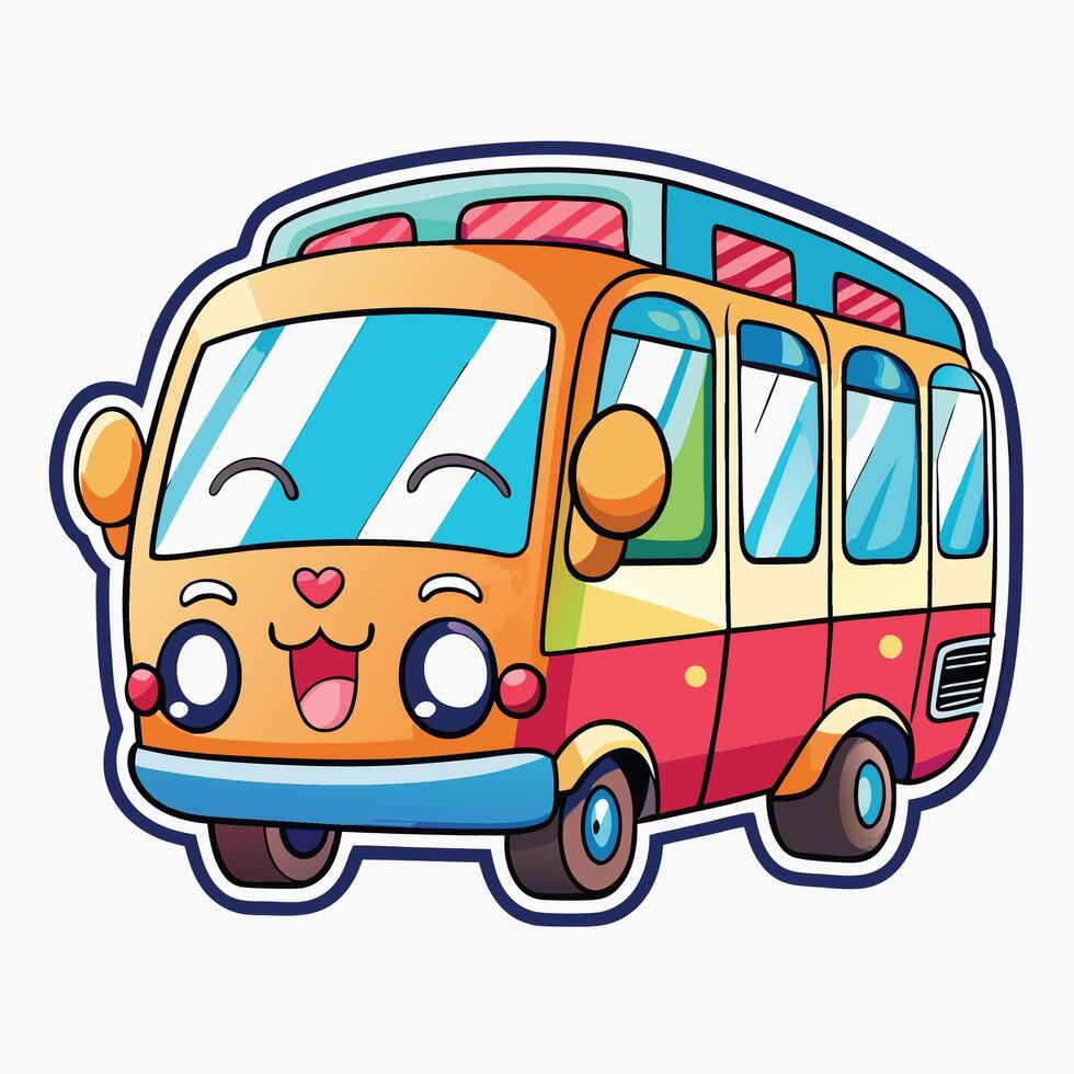 cartoon bus with eyes and on a white background vector