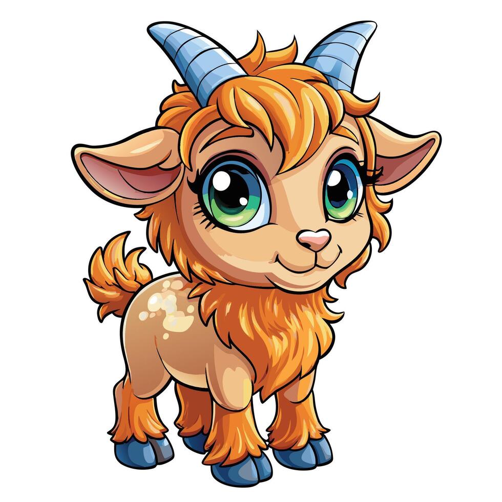 a cartoon goat with big horns and blue eyes on a white background vector