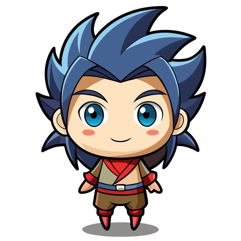 kawai chibi cartoon character with blue vector