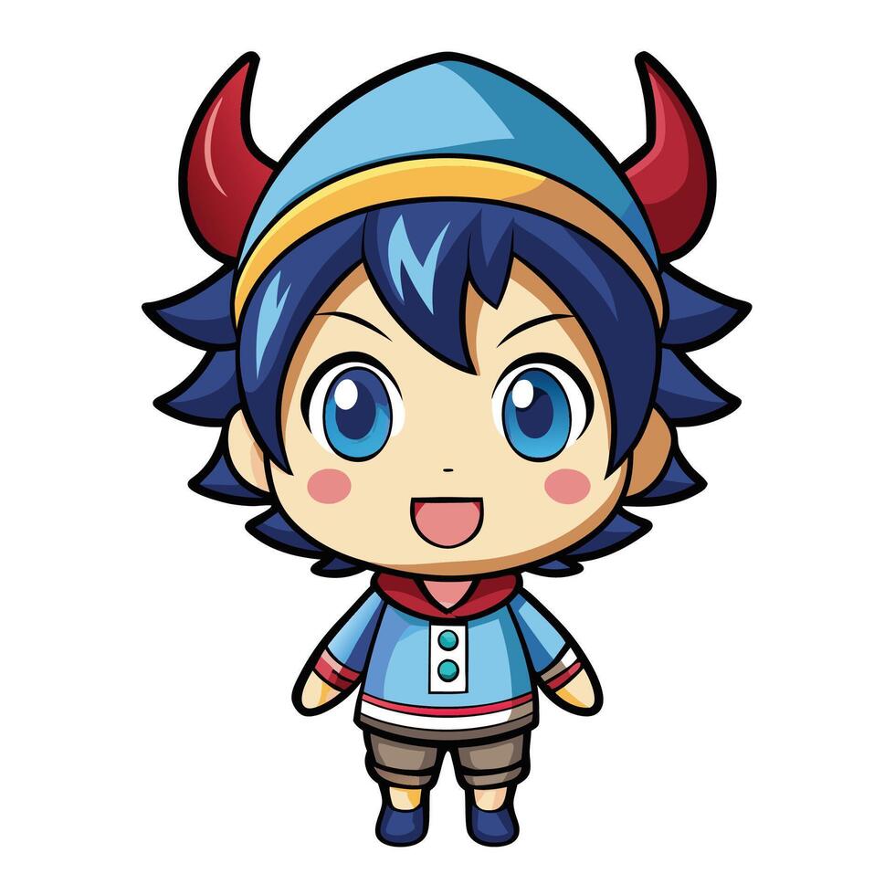 a cartoon character with horns and a hat vector