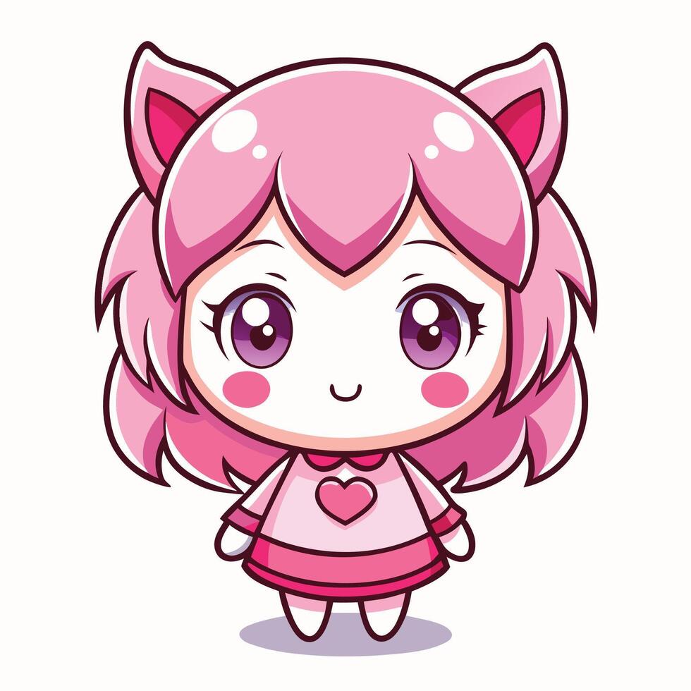 a cartoon character with pink hair and big eyes vector