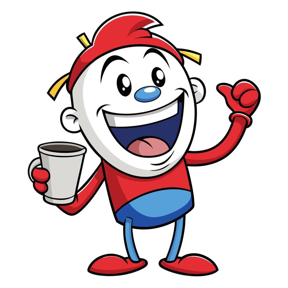 cartoon character holding a cup of coffee vector