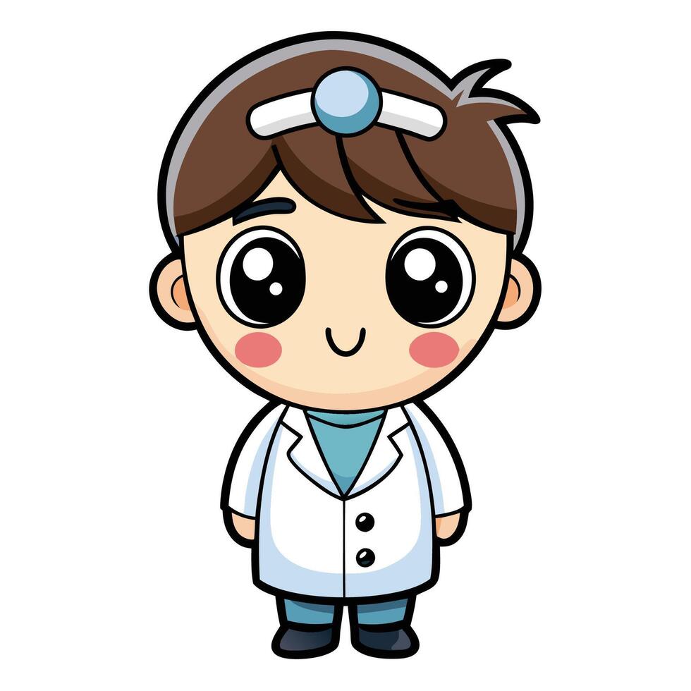 kawai chibi cartoon doctor with a stethoscope vector