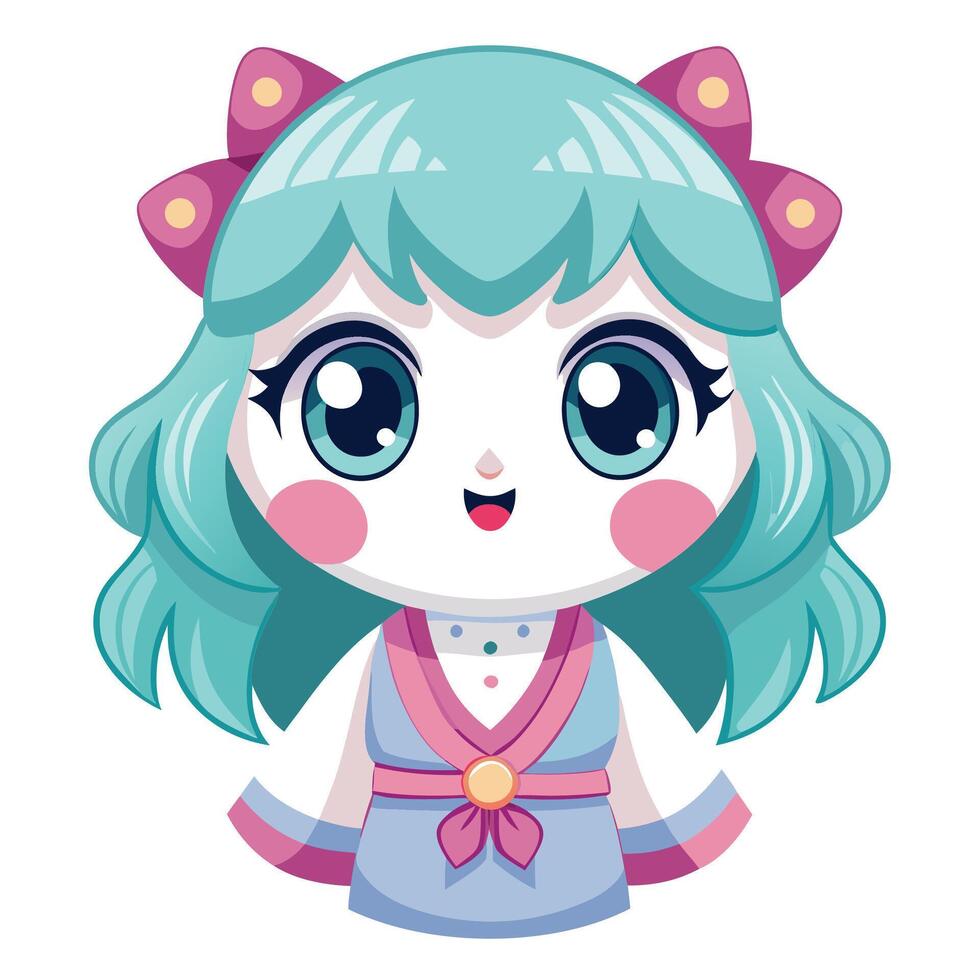 a cartoon girl with blue hair and pink bow vector