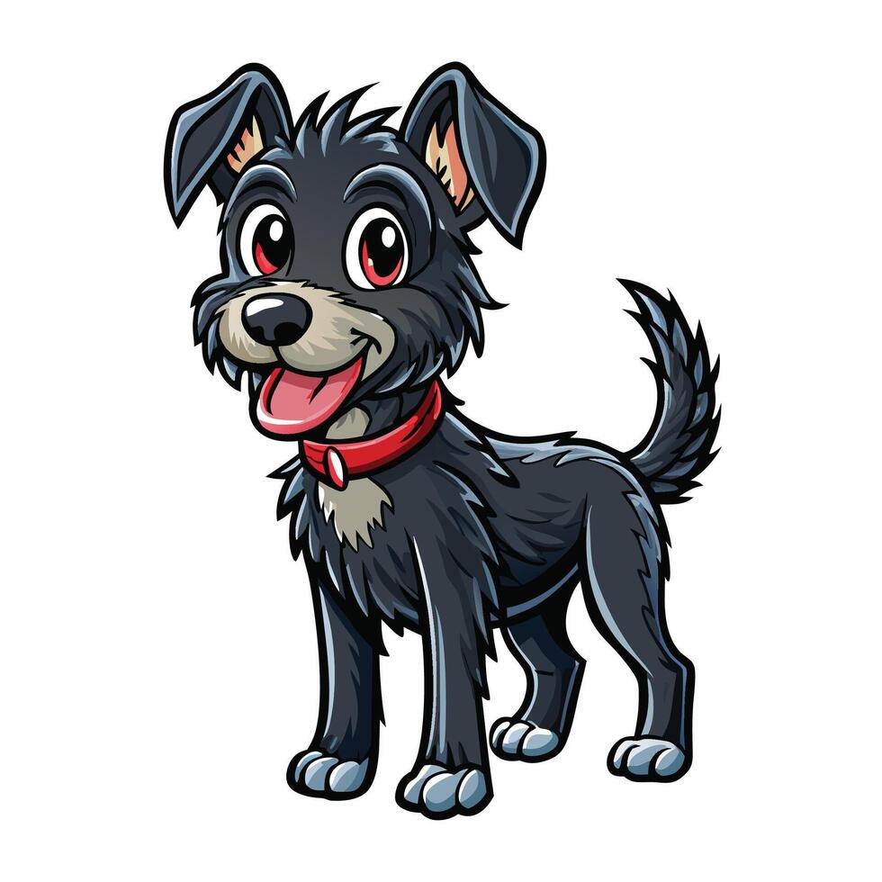 a cartoon black dog with a red collar on a white background vector