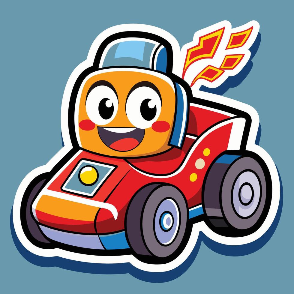 a cartoon car with a smiley face sticker vector