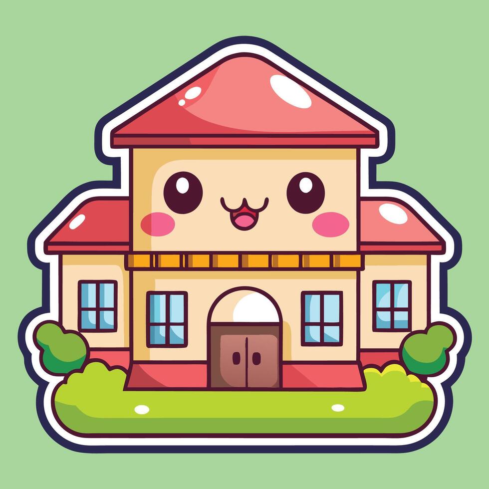a cartoon house with a smiley face on a white background on it on a white background vector