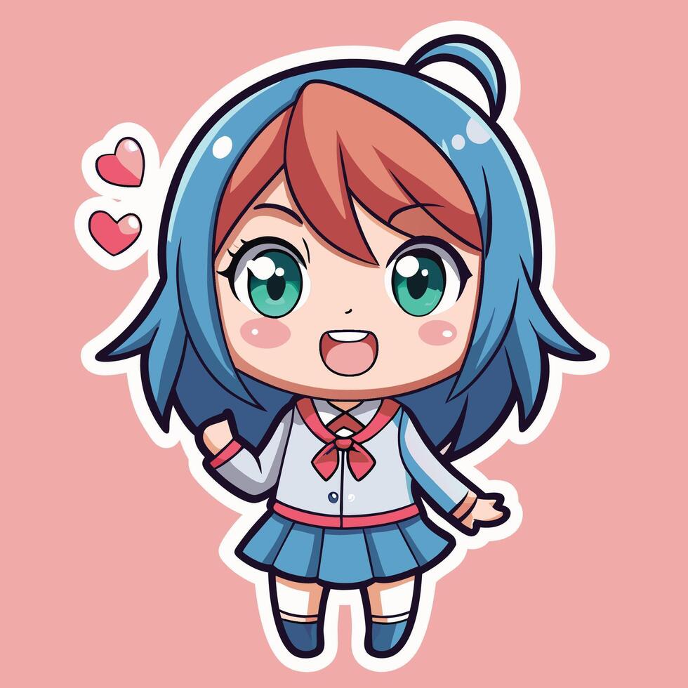 a sticker of a girl in a school uniform on a white background vector