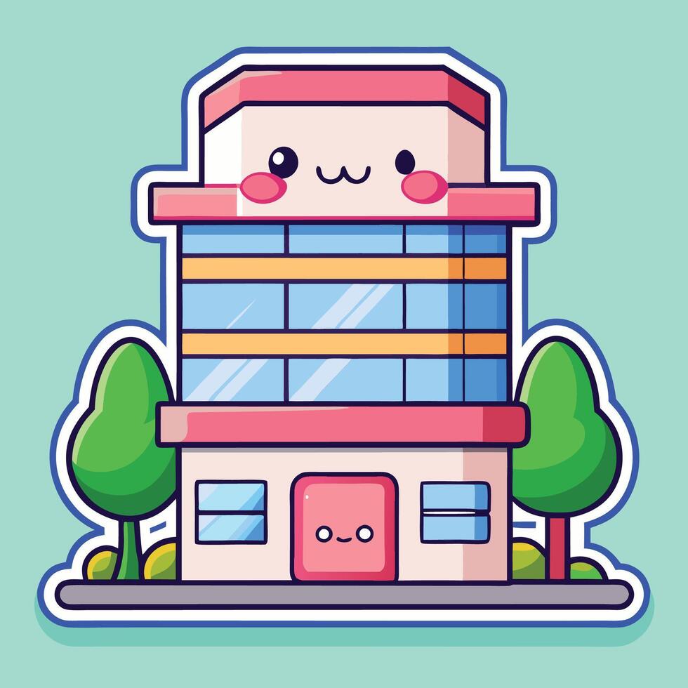 a cartoon building with a cute face on it on a white background vector