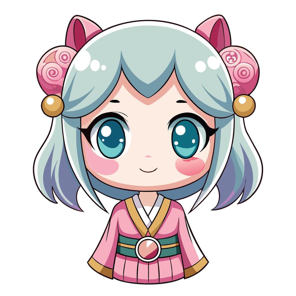 a cartoon character with blue eyes and pink hair vector