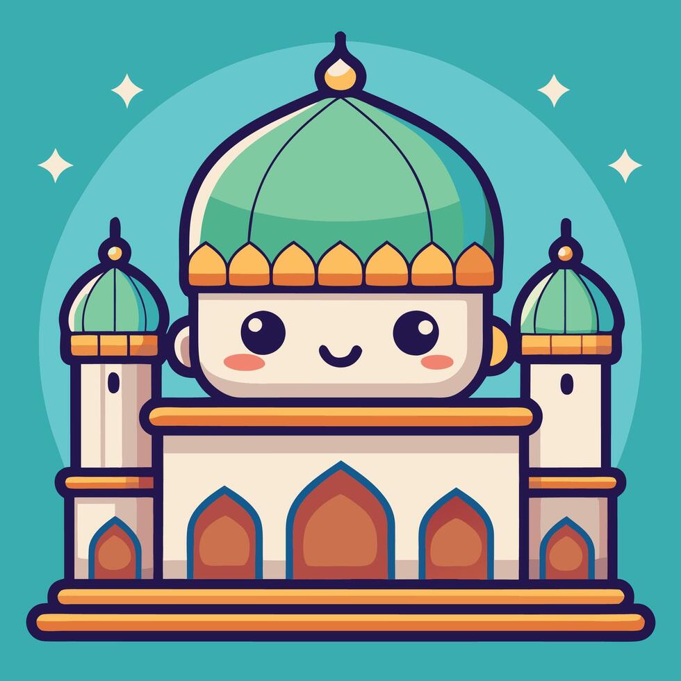 cartoon islamic mosque with a smiling face on a white background vector