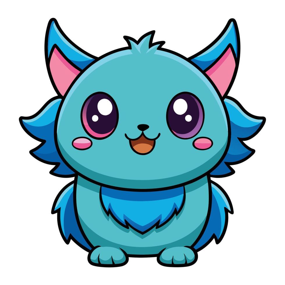 a cartoon blue cat with big eyes vector