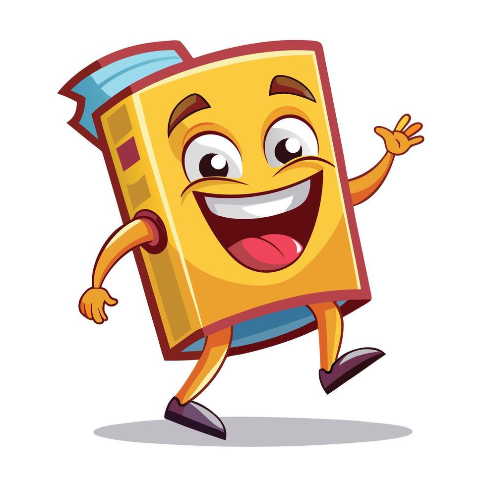 cartoon book character running and waving vector