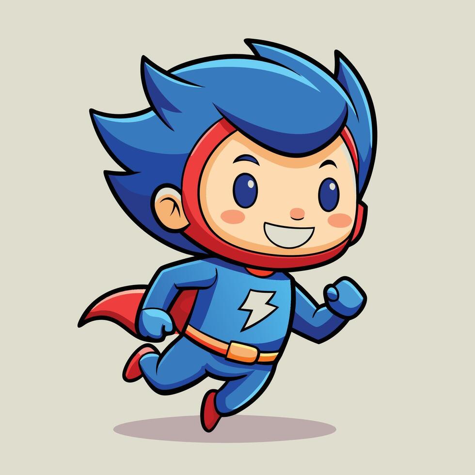cartoon superhero running with blue cape and blue shirt vector