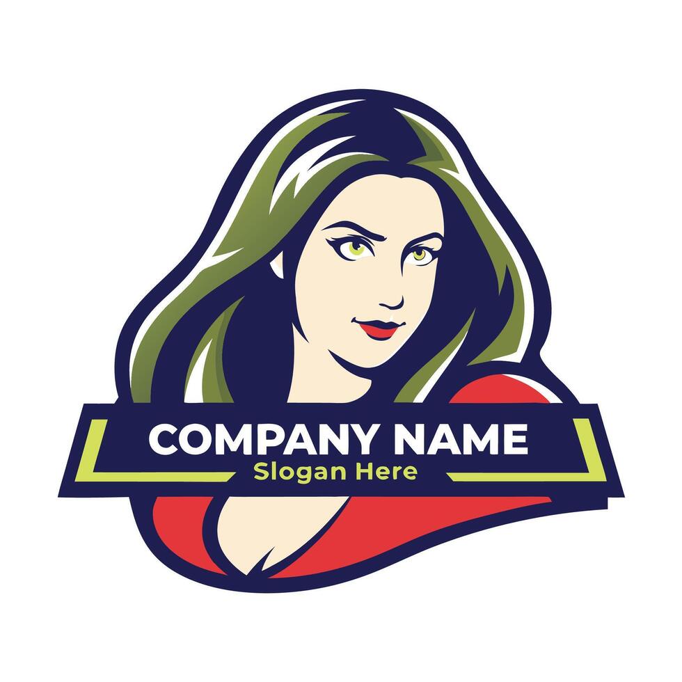 a woman's face logo with the word company name on a white background vector