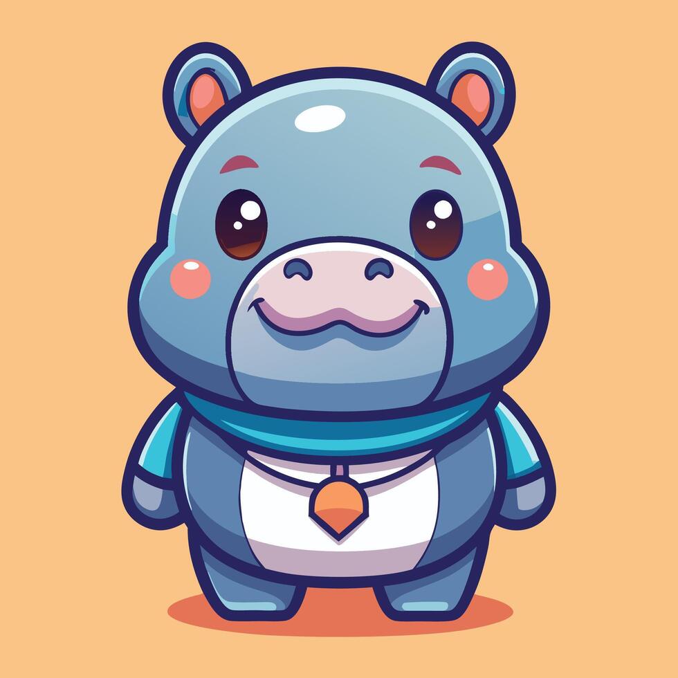 a cartoon hippo with a tie and a blue shirt vector