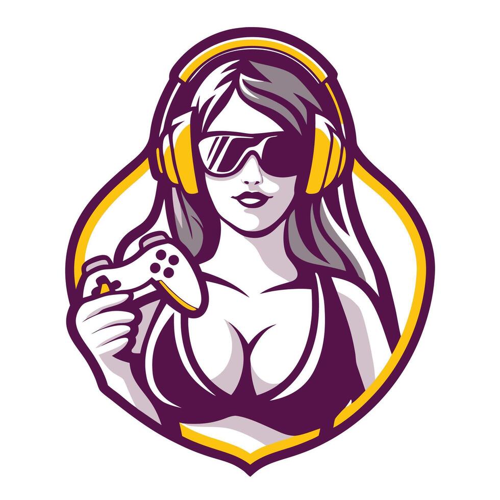 a woman in headphones on a white background vector