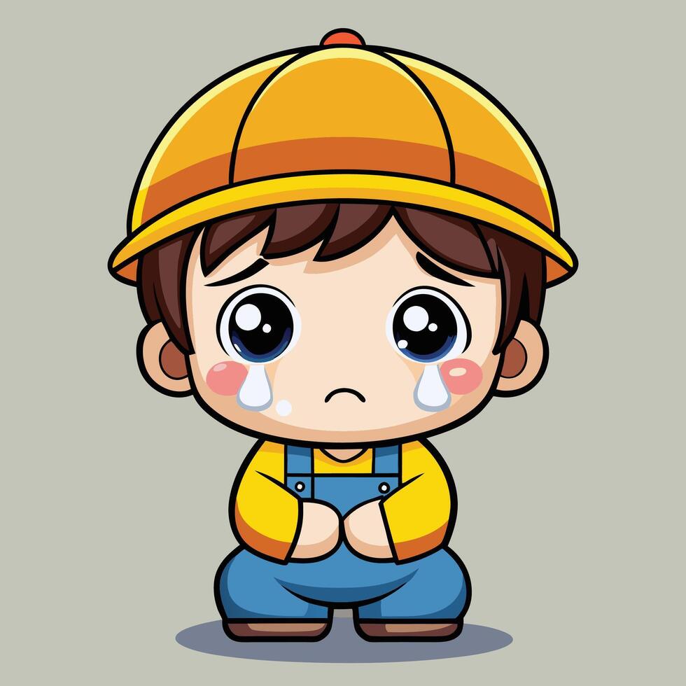 a cartoon boy in overalls and a hat vector