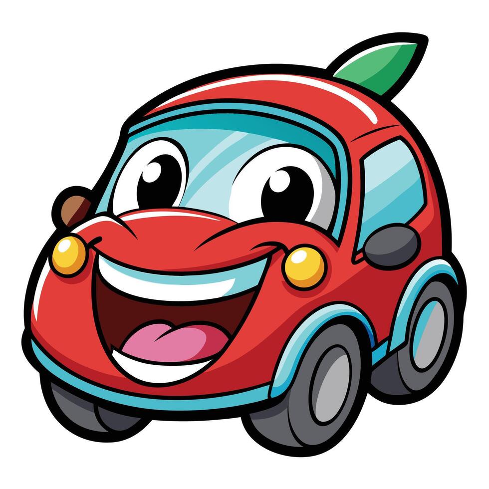 cartoon car with apple on top illustration vector