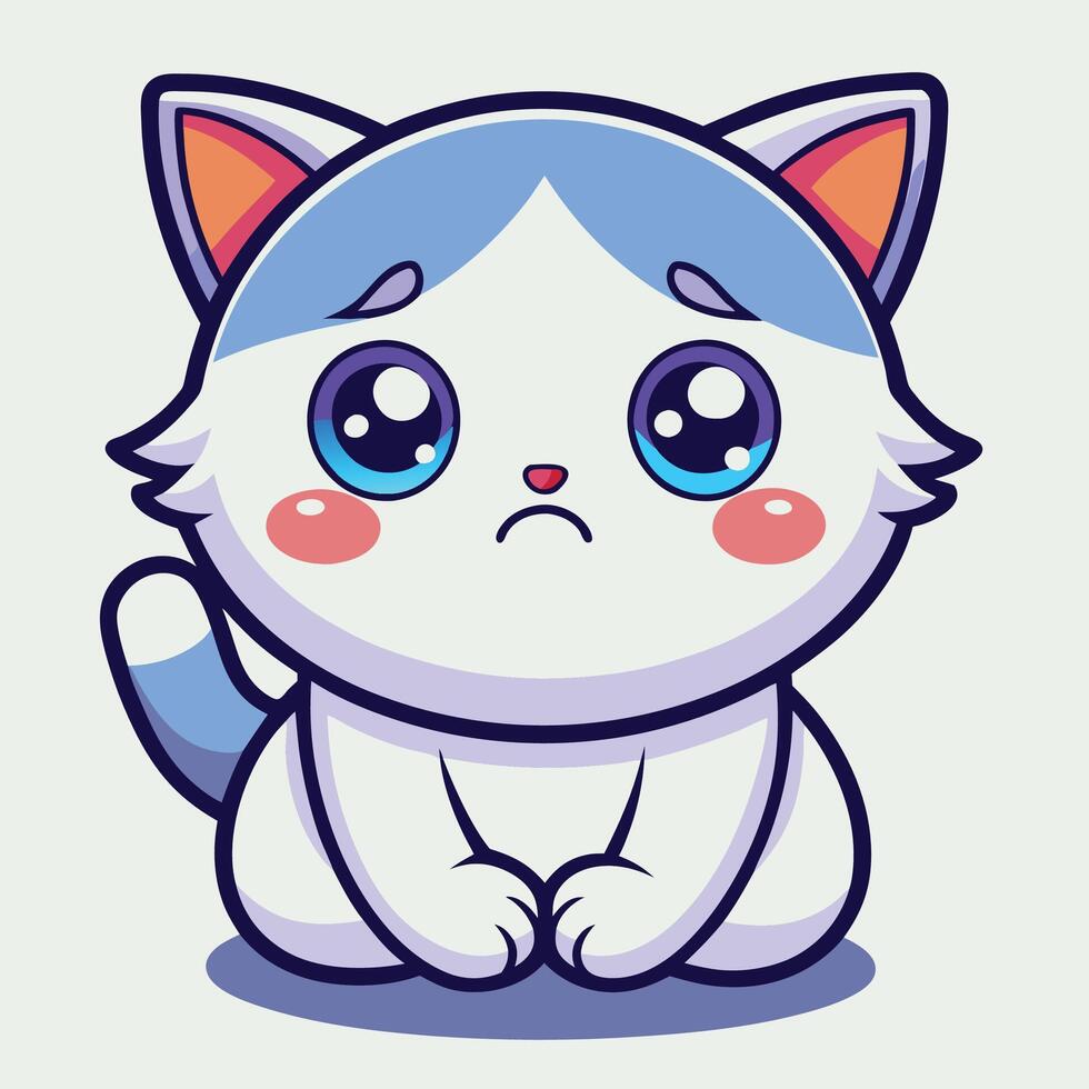 a cartoon cat with blue eyes and a sad expression vector