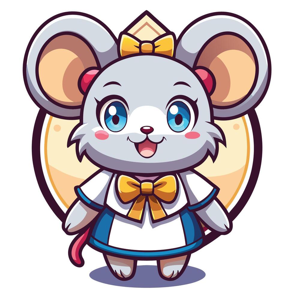 a cartoon mouse in a dress with a bow on a white background vector