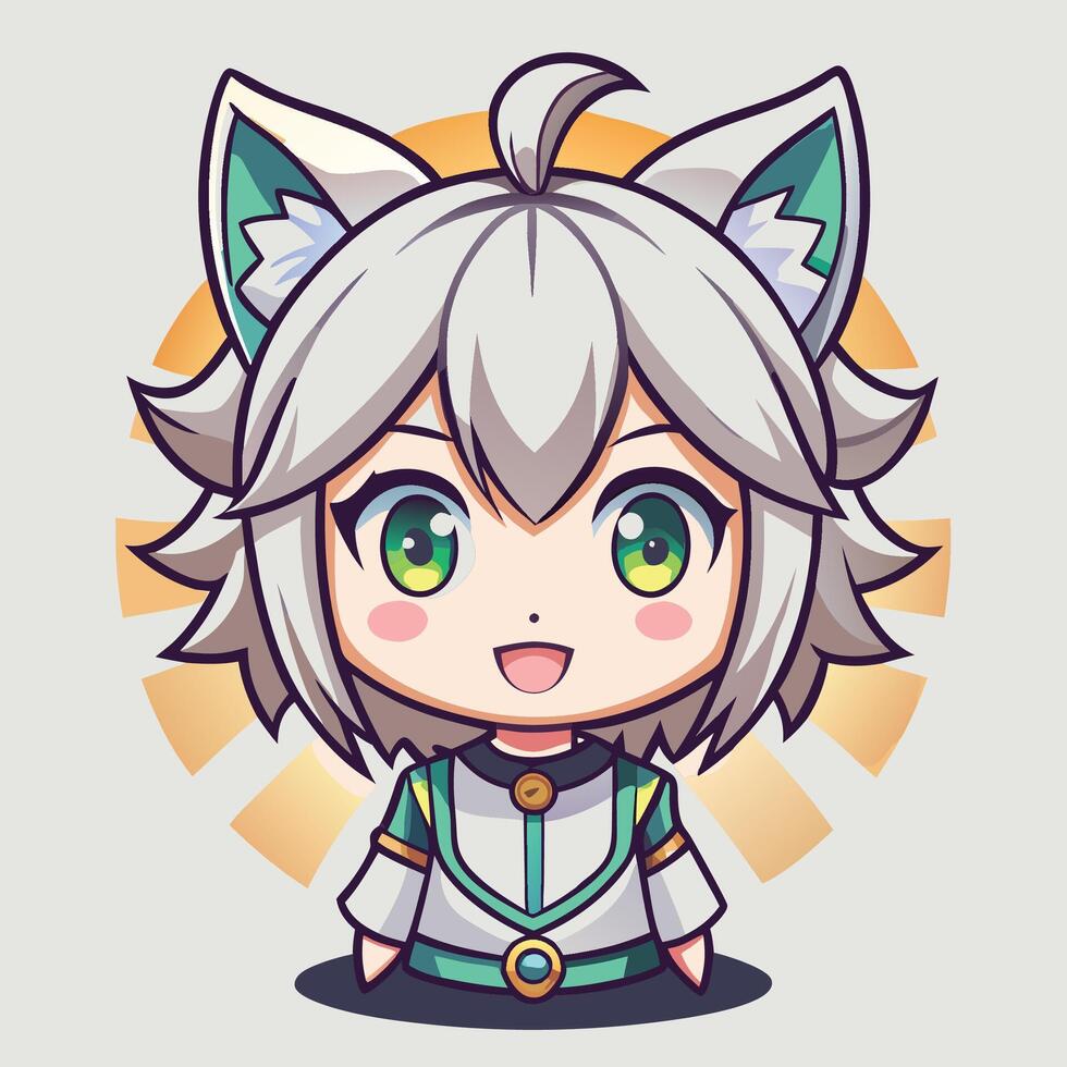 a cartoon character with green eyes and white hair vector