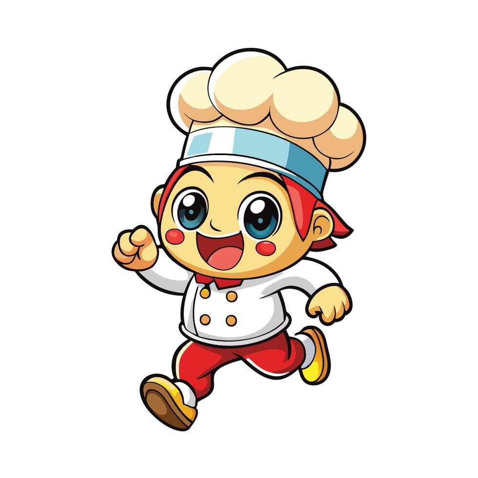 kawai cartoon chef running with a big smile vector