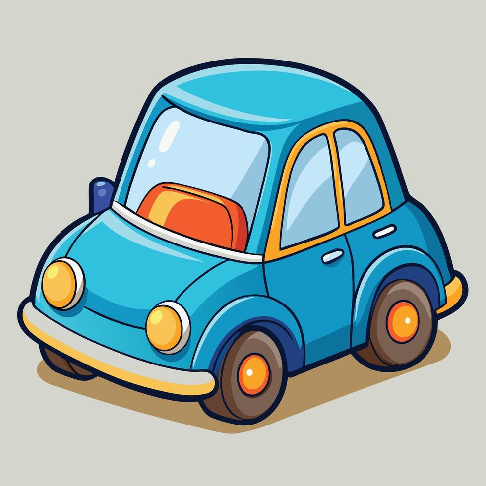 cartoon car with blue and orange wheels vector