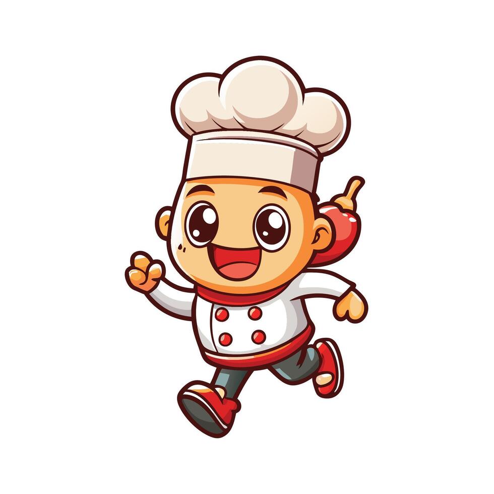 a cartoon chef running with a hot pepper vector