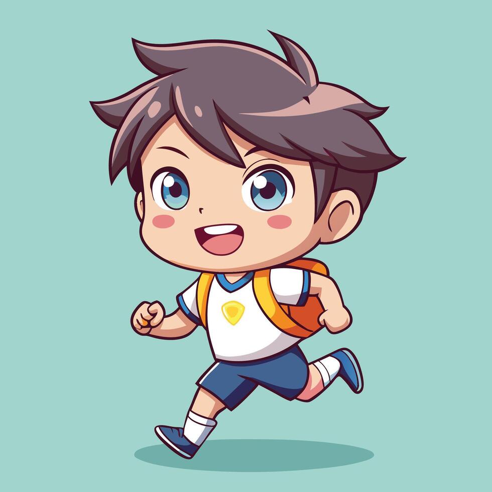 cartoon boy running with backpack vector