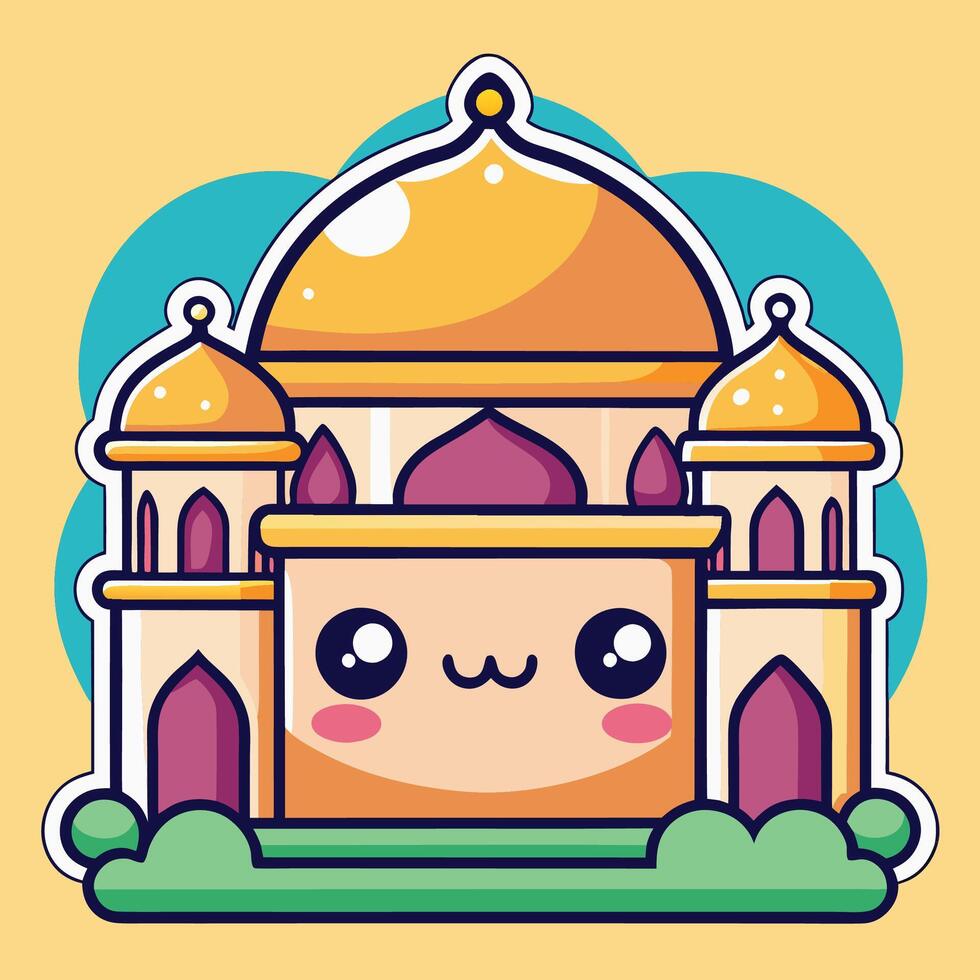 a cartoon building with a face and a smile on a white background vector