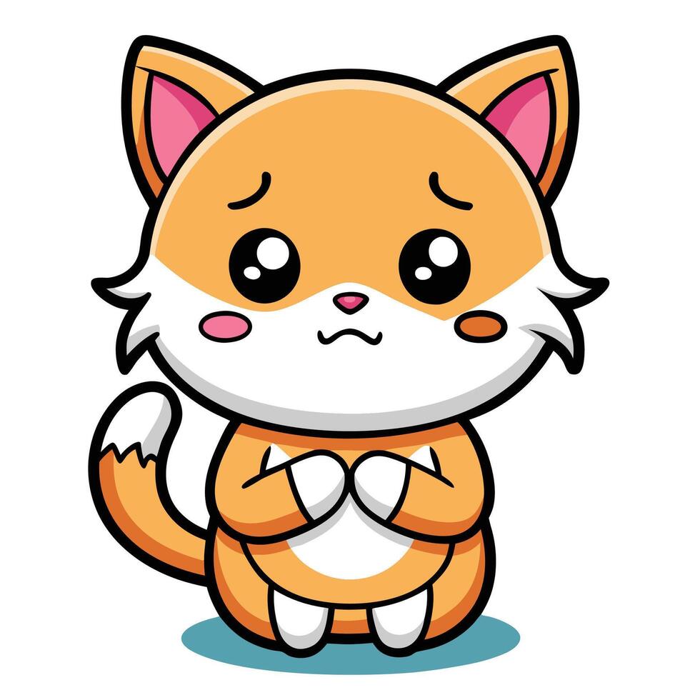 a cartoon cat sitting down and looking sad on a white background vector