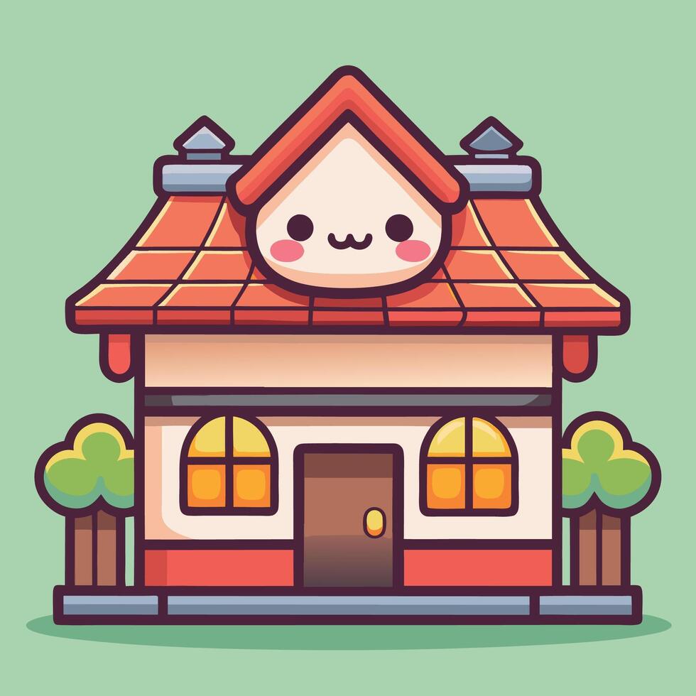 a cute house with a roof and a cat on top vector