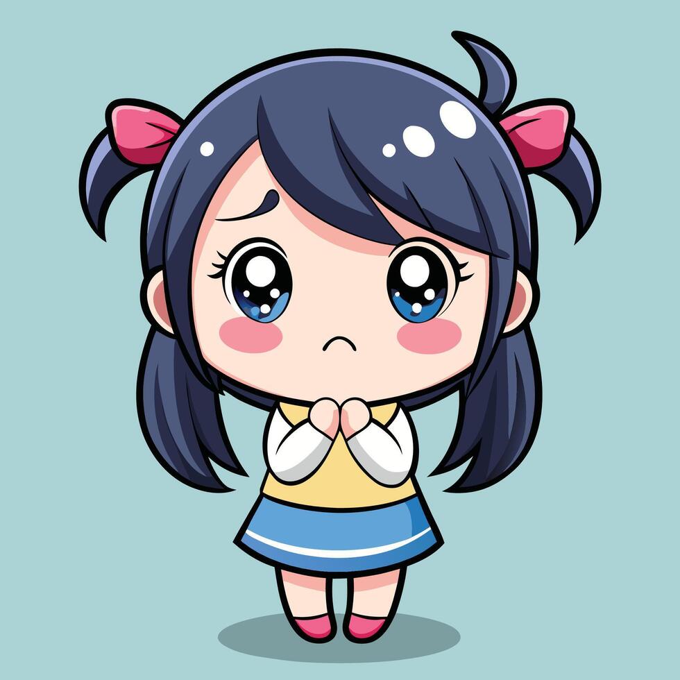 cute little girl with blue eyes and black hair on a white background vector
