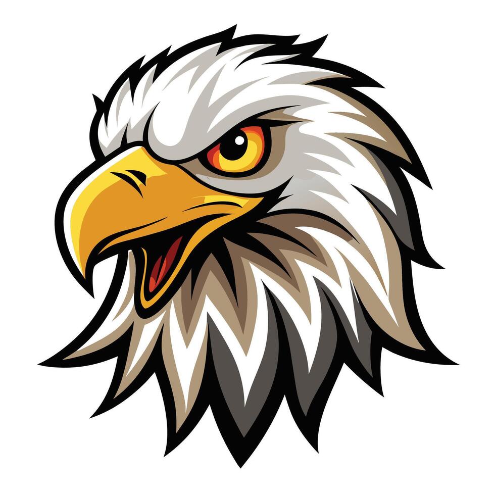 an eagle head with a big beak and yellow eyes on a white background vector