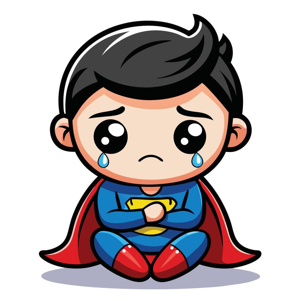 superman crying cartoon boy on a white background vector