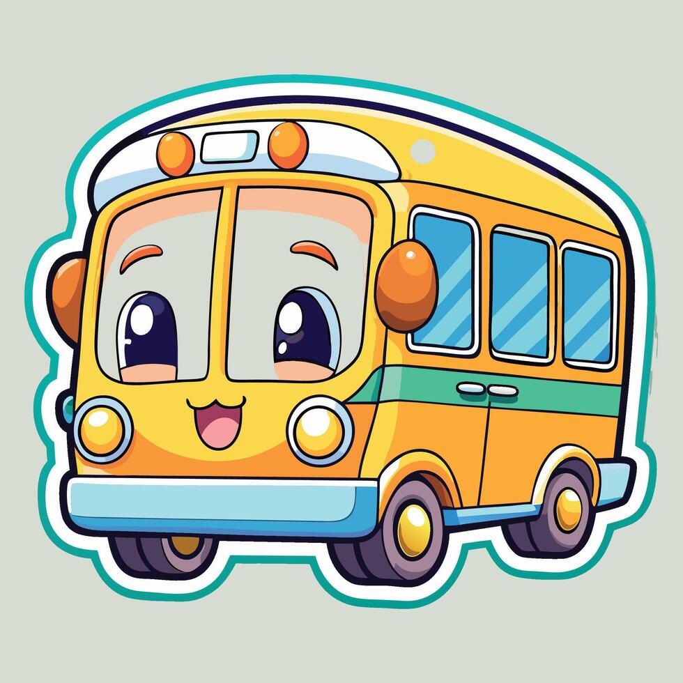 cartoon school bus sticker vector