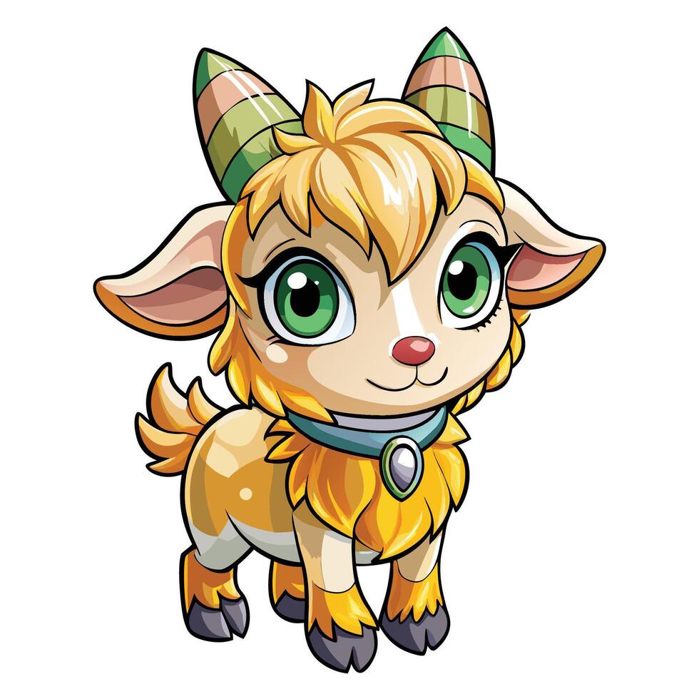 a cartoon goat with green eyes and horns vector
