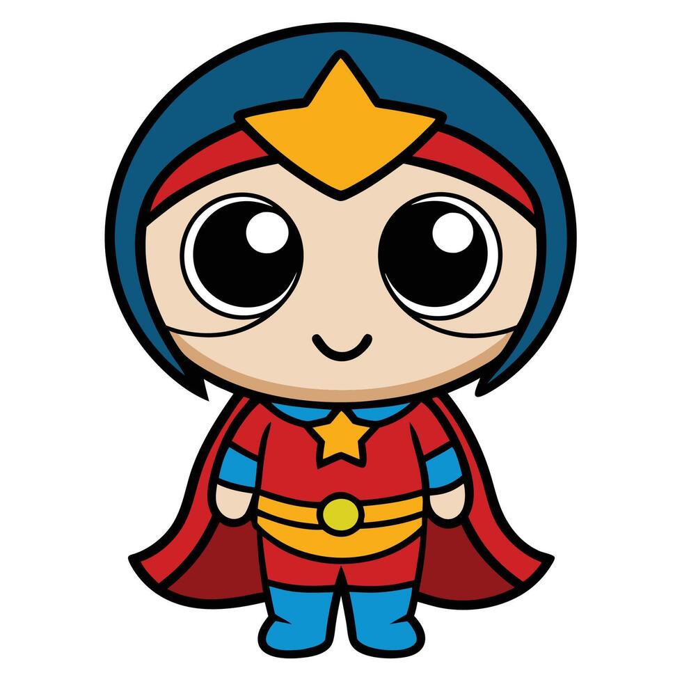 cartoon superhero girl with big eyes and a red cape vector