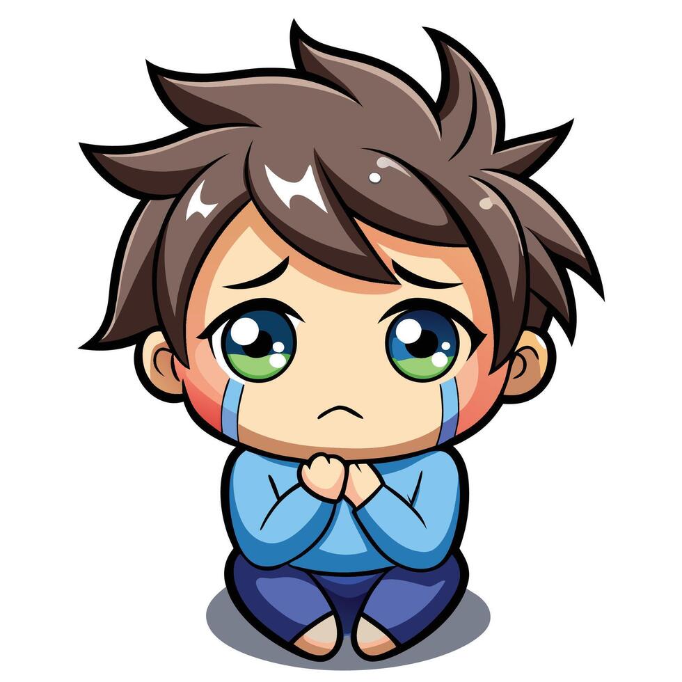 cute little boy crying illustration vector
