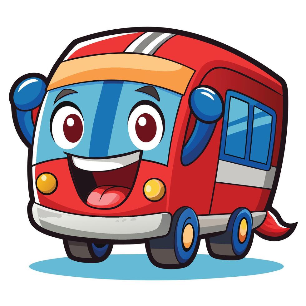 cartoon bus with happy face illustration on a white on a white background background vector