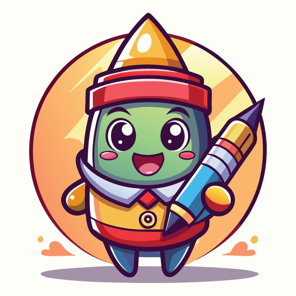 a cartoon character holding a pencil and a pen vector