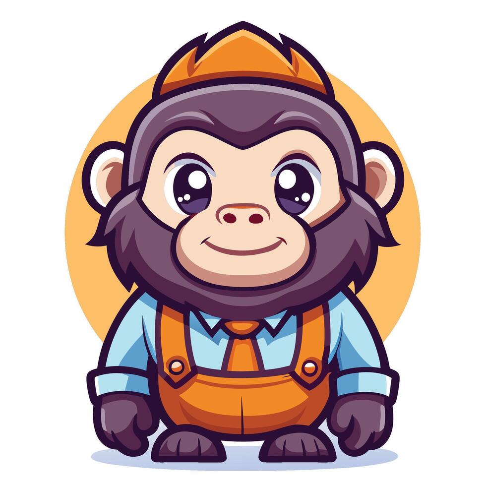 monkey in overalls with orange tie and hat vector