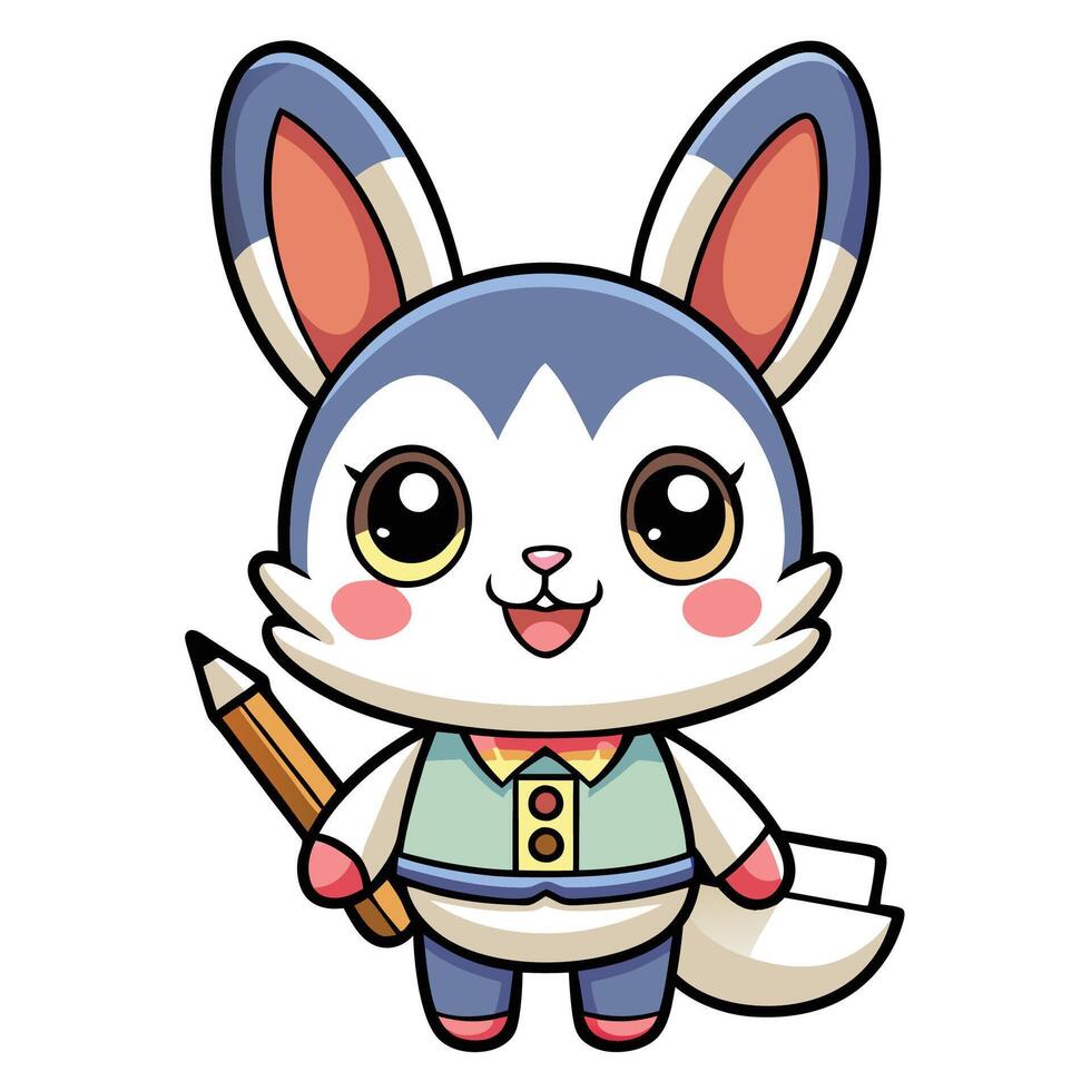 a cartoon rabbit holding a pencil and a pen vector